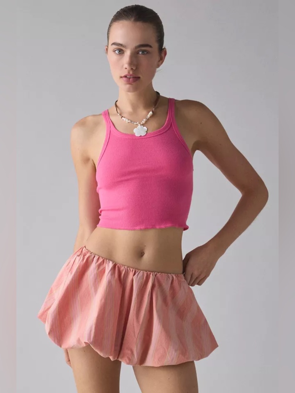 Urban Outfitters Kimchi Blue Orange Pink Striped Mini Bubble Skirt Size Medium